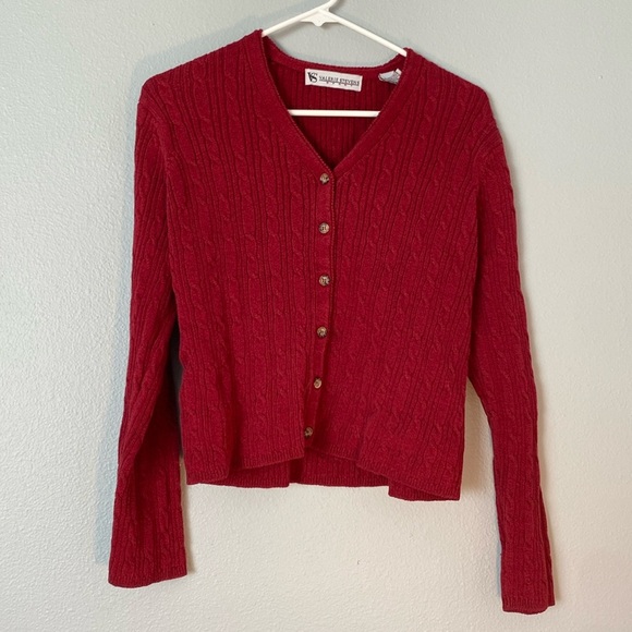 Valerie Stevens Red Cable Knit Cardigan Sweater - Picture 1 of 5